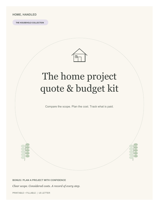 The matching Home Project Quote and Budget Kit guide cover